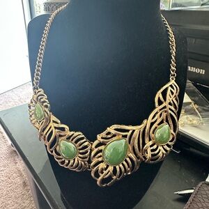 Elegant Gold and Green Statement Necklace